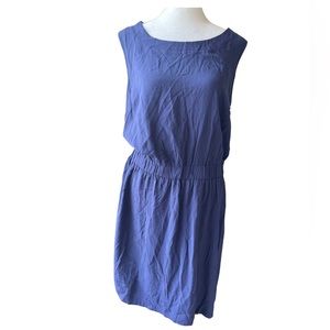 Women’s Size Large (12-14) Sleev Elastic Waist Blue Rayon Dress By Faded Glory